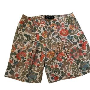 Peruvian Connection |  pleat floral 100% linen shorts w/front/back pockets
